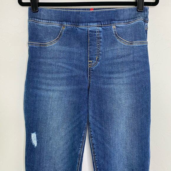 Spanx Medium Wash Distressed Ankle Skinny Jeans Medium - Picture 2 of 9